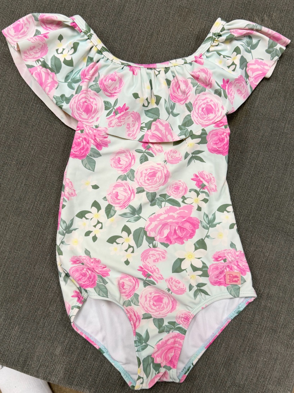 Girls Floral Off-Shoulder One-Piece Swimsuit - Pink Roses